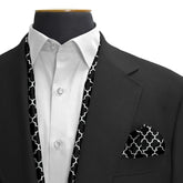 BLACK WHITE TARTAN SILK SCARF & POCKET SQUARE SET