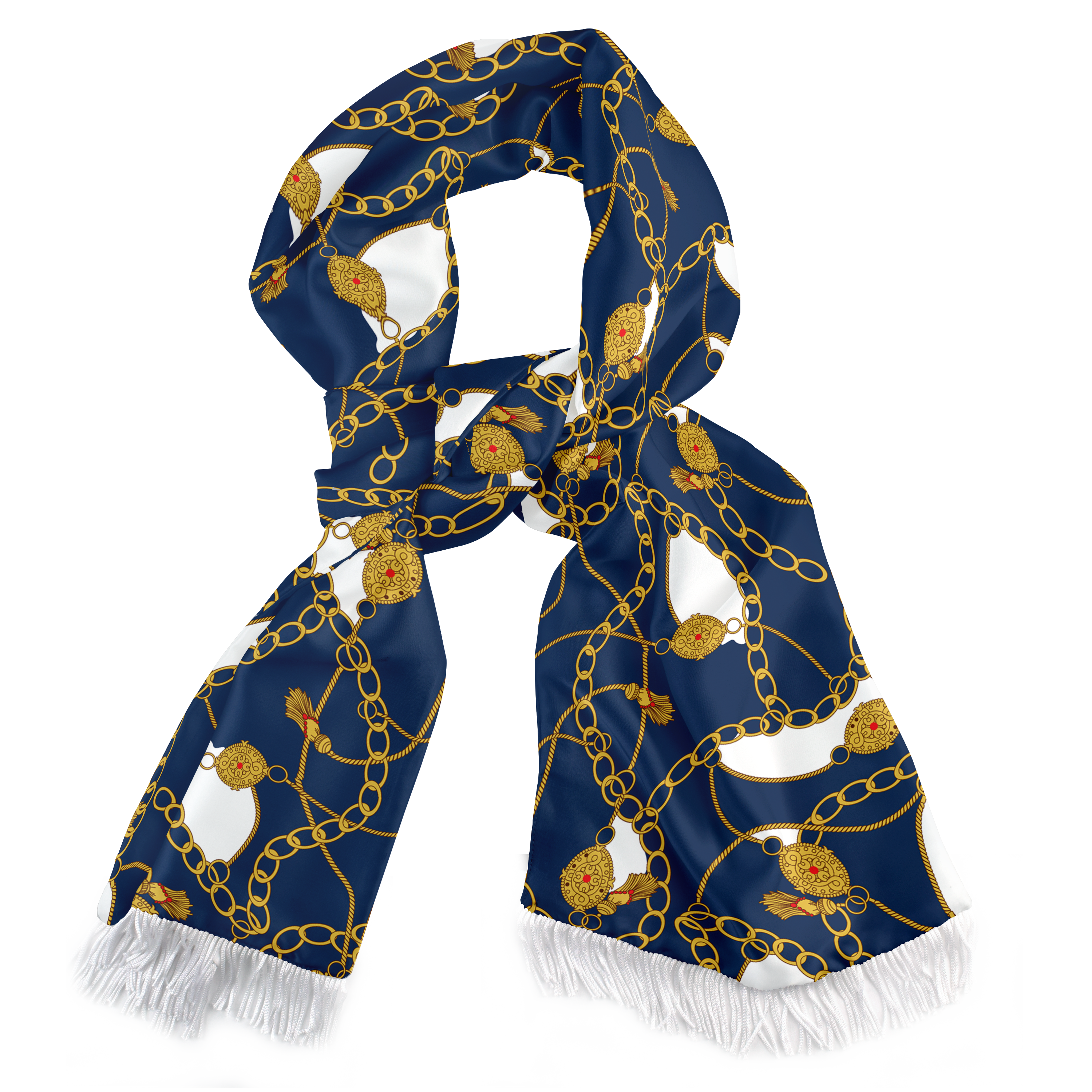 Blue & Gold Chain Silk Scarf