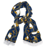 Blue & Gold Chain Silk Scarf