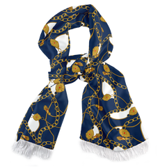 Blue & Gold Chain Silk Scarf