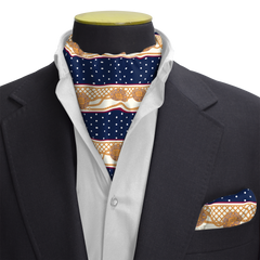 BLUE & GOLD MEDAL SILK CRAVAT & POCKET SQUARE SET