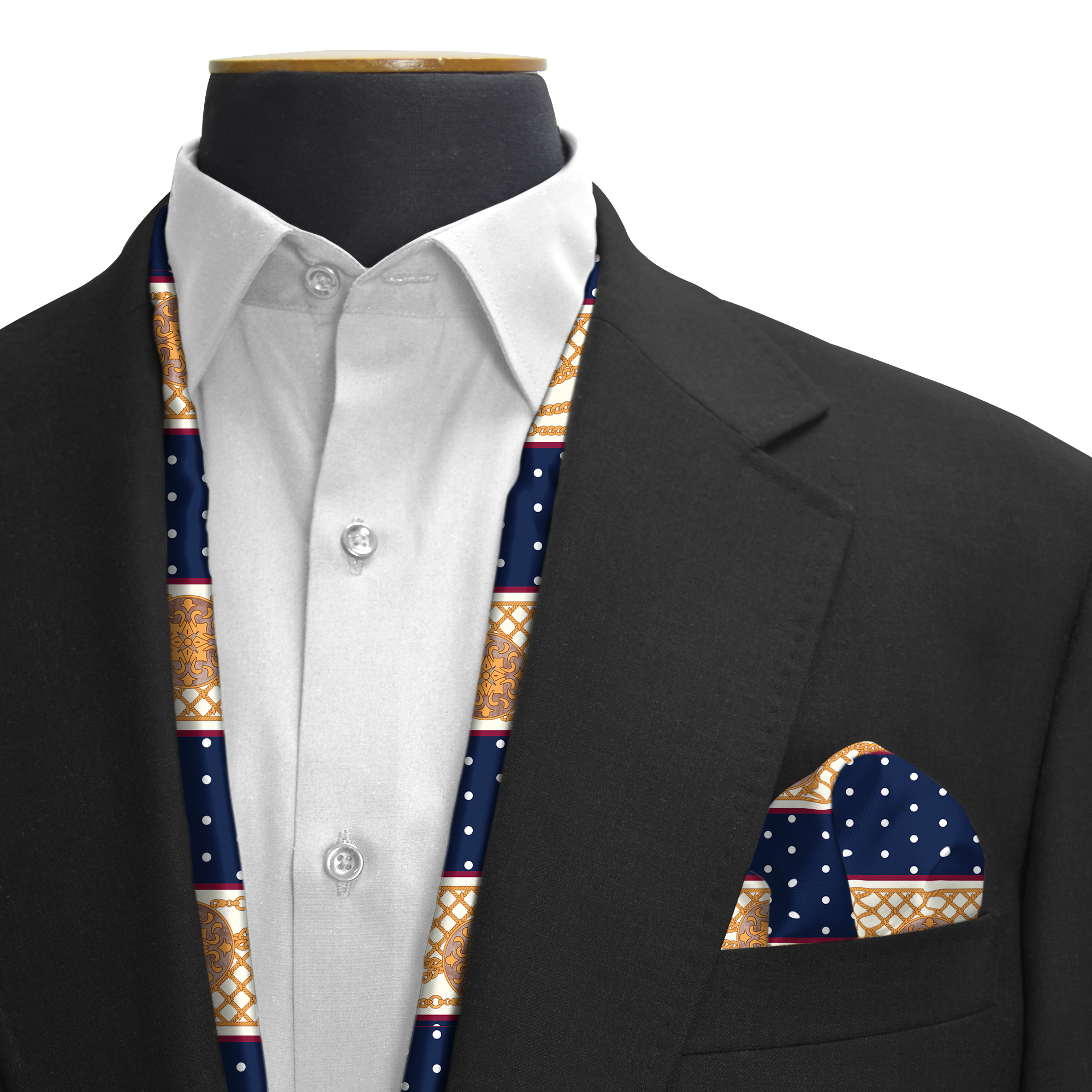 BLUE & GOLD MEDAL SILK SCARF & POCKET SQUARE SET