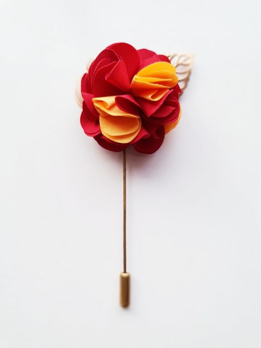 Red and Orange Gold Leaf Lapel Flower