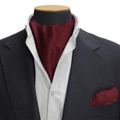 SOLID MAROON SILK CRAVAT & POCKET SQUARE SET