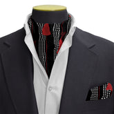 BLACK & RED TASSELS SILK CRAVAT & POCKET SQUARE SET