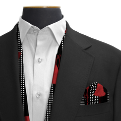 BLACK & RED TASSELS SILK SCARF & POCKET SQUARE SET