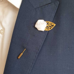 White Gold Leaf Lapel Flower