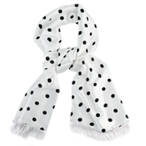 WHITE WITH BLACK POLKA DOT SILK SCARF