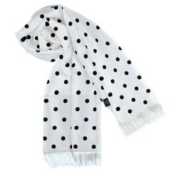 WHITE WITH BLACK POLKA DOT SILK MEN SCARF
