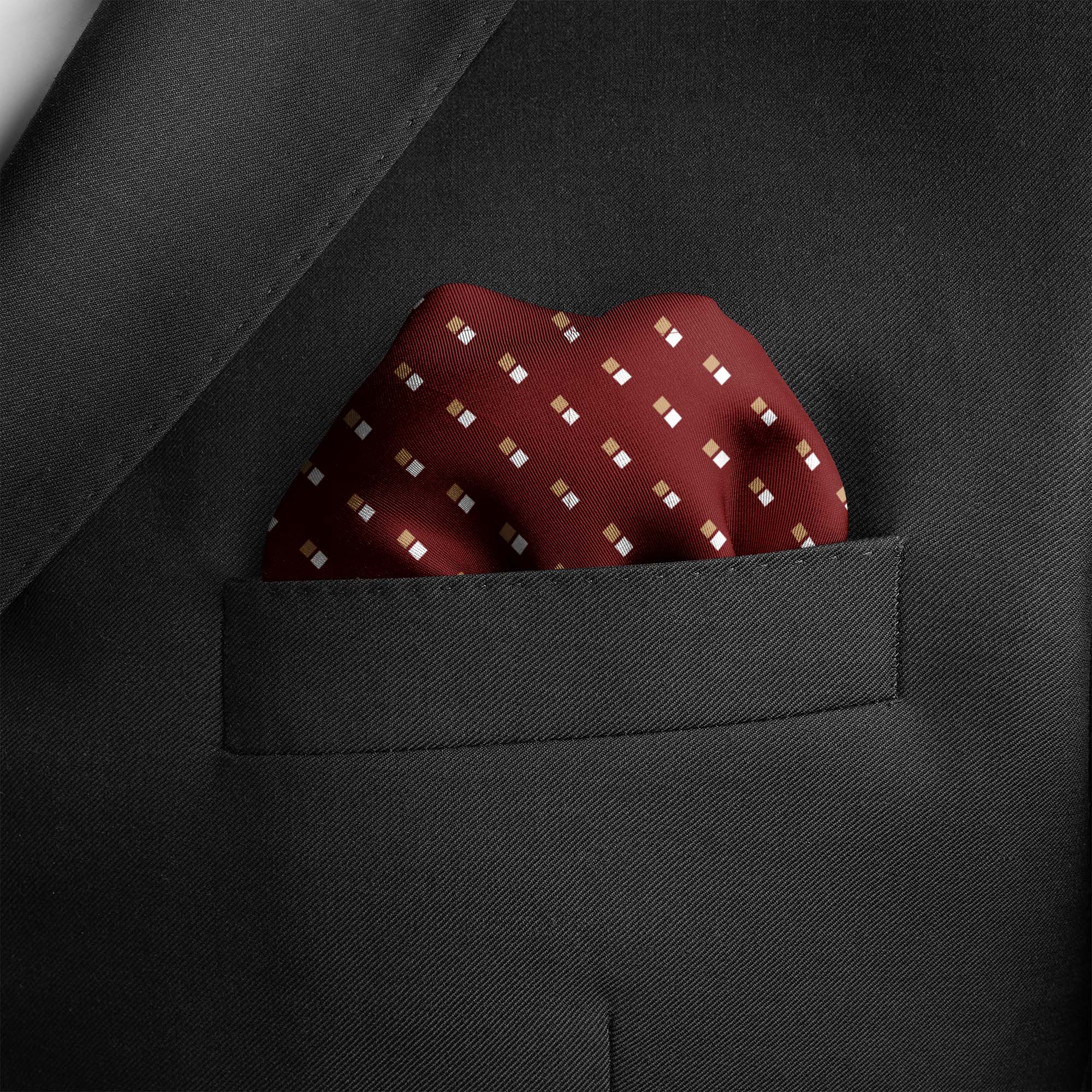 DOUBLE DOTTED MAROON SILK POCKET SQUARE