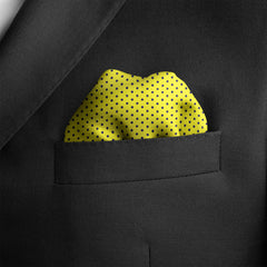YELLOW WITH BLACK POLKA SILK POCKET SQUARE