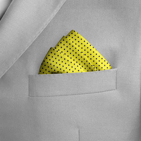 YELLOW WITH BLACK POLKA SILK POCKET SQUARE
