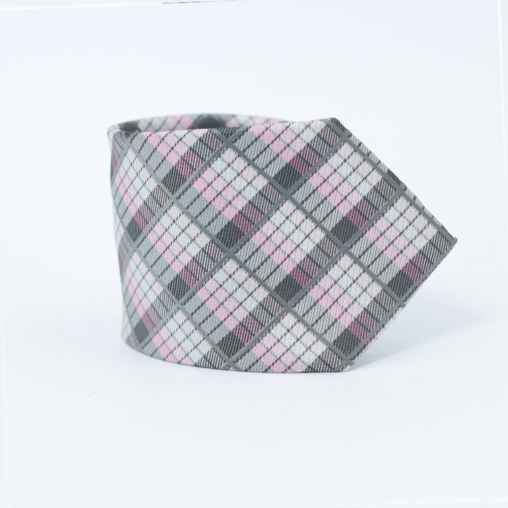 PINK AND GREY CHECKERED TIE