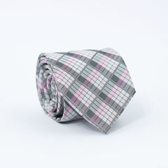 PINK AND GREY CHECKERED TIE