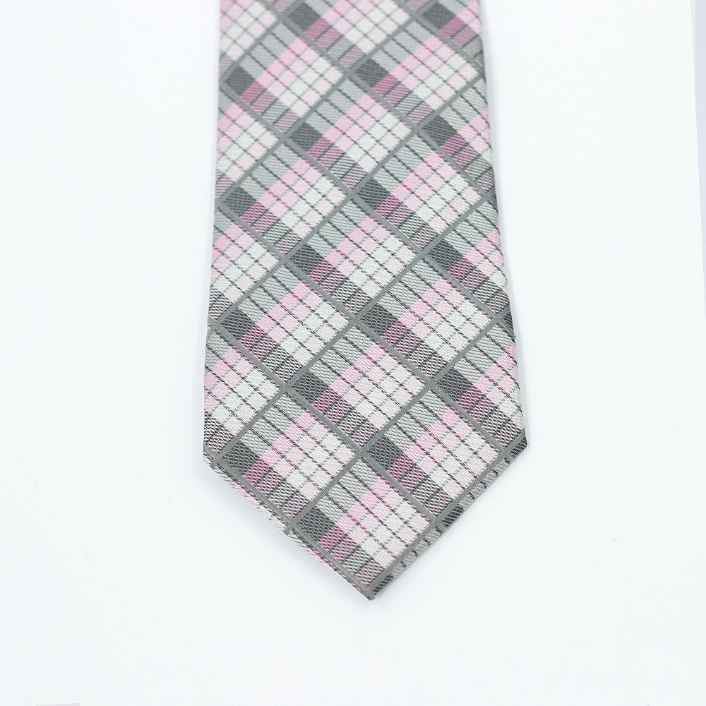PINK AND GREY CHECKERED TIE