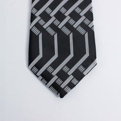 MONOCHROME GRID PATTERN WOVEN TIE