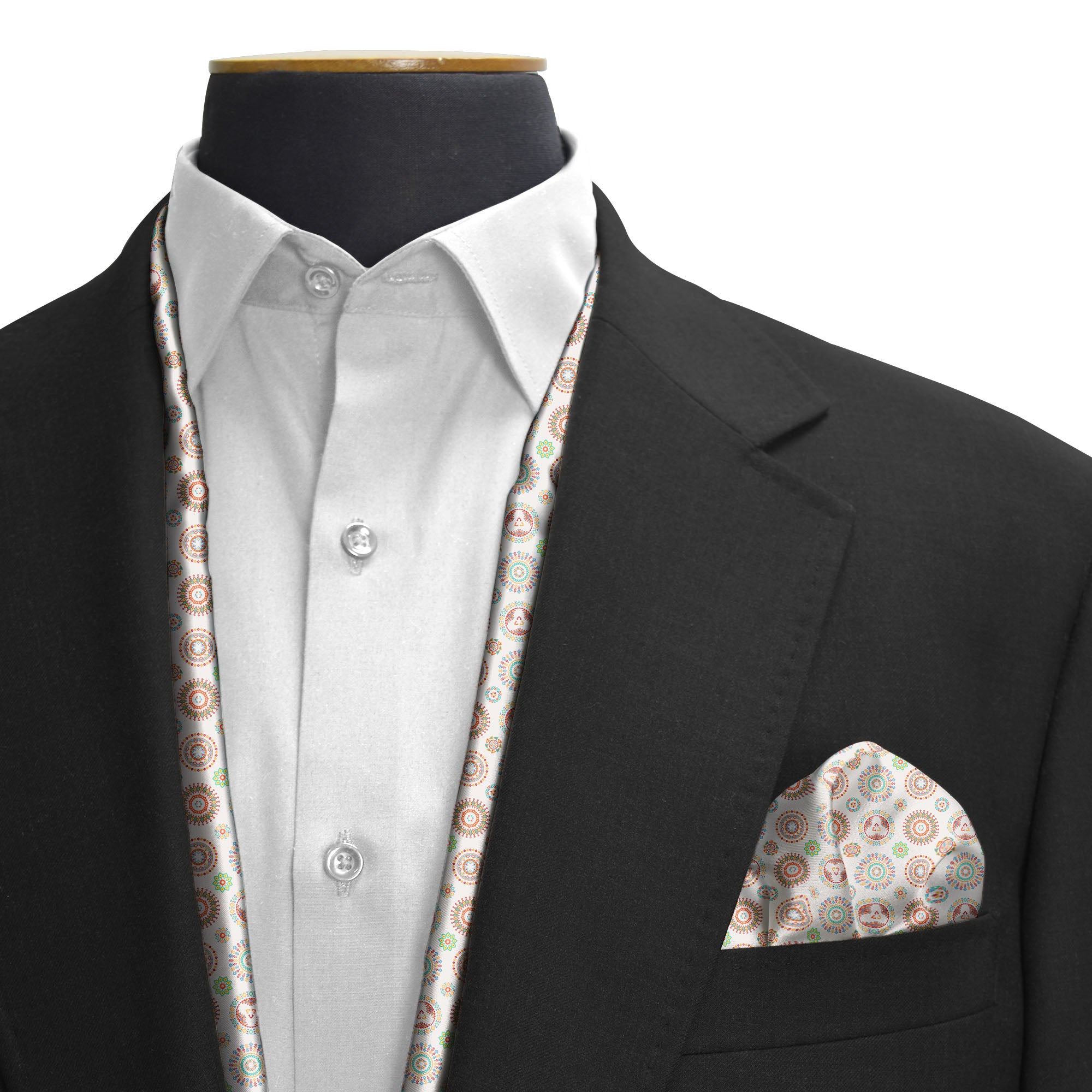 KALEIDOSCOPIC GEOMETRIC FUSION SILK SCARF & POCKET SQUARE SET