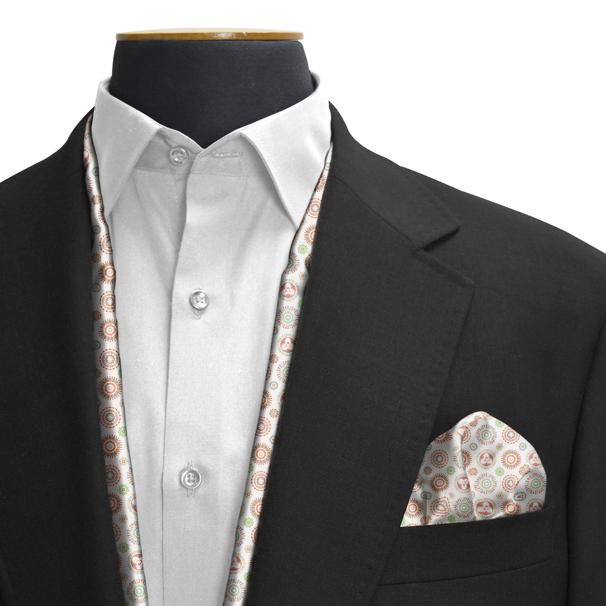 KALEIDOSCOPIC GEOMETRIC FUSION SILK SCARF & POCKET SQUARE SET