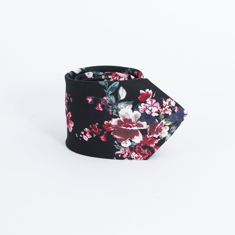 BLAK & RED FLORAL SILK TIE