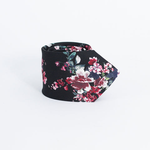 BLAK & RED FLORAL SILK TIE