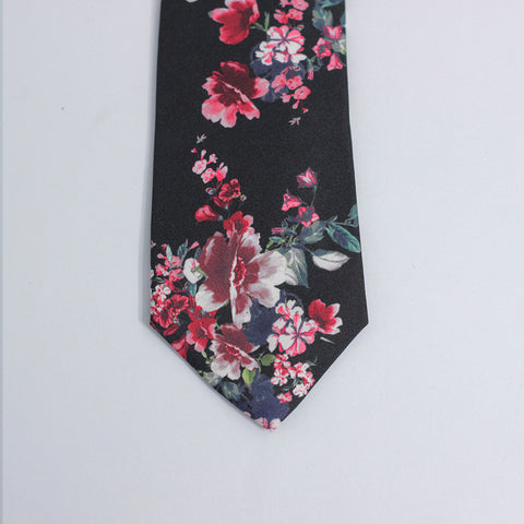 BLAK & RED FLORAL SILK TIE