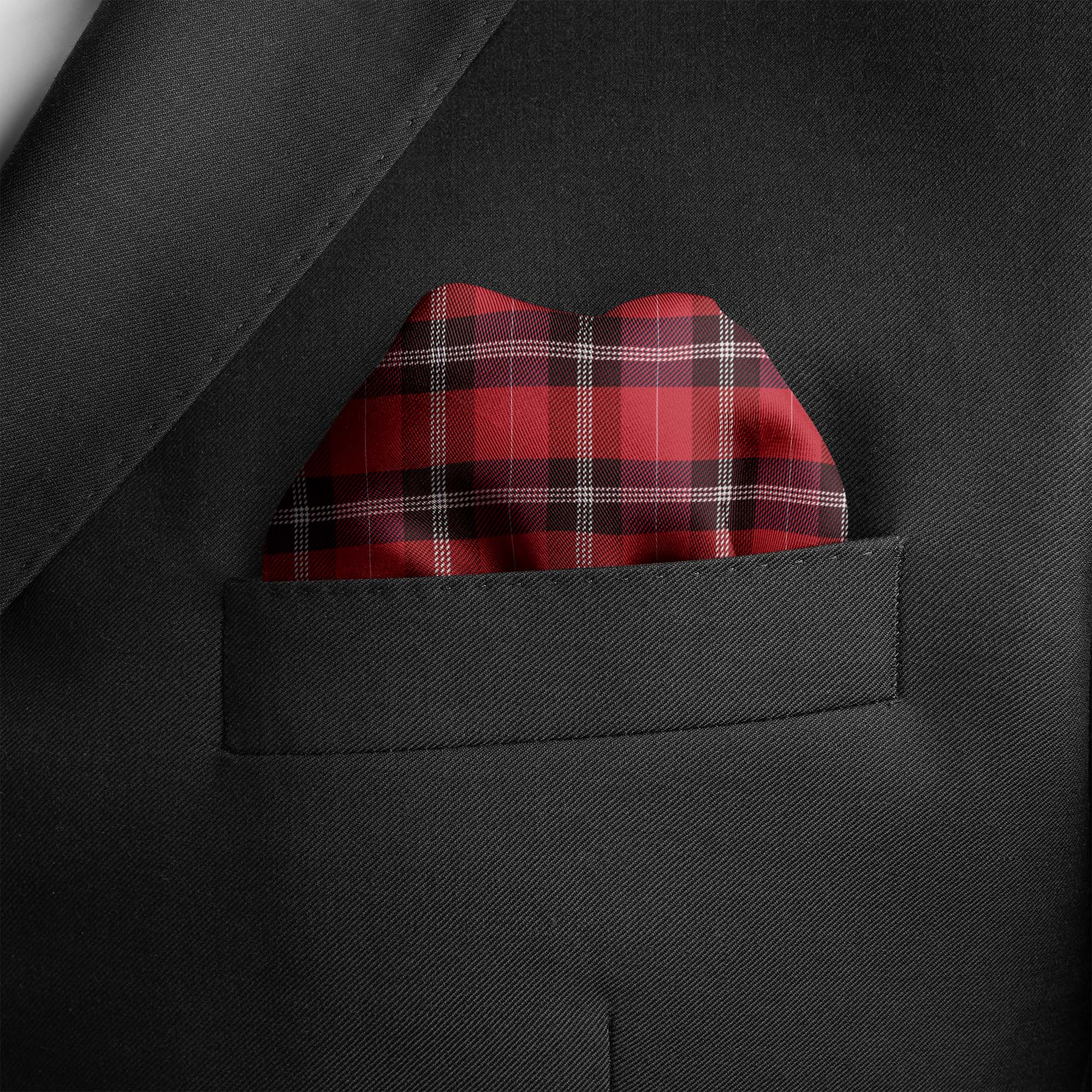 THE RED CLASSIC PLAID SILK POCKET SQUARE