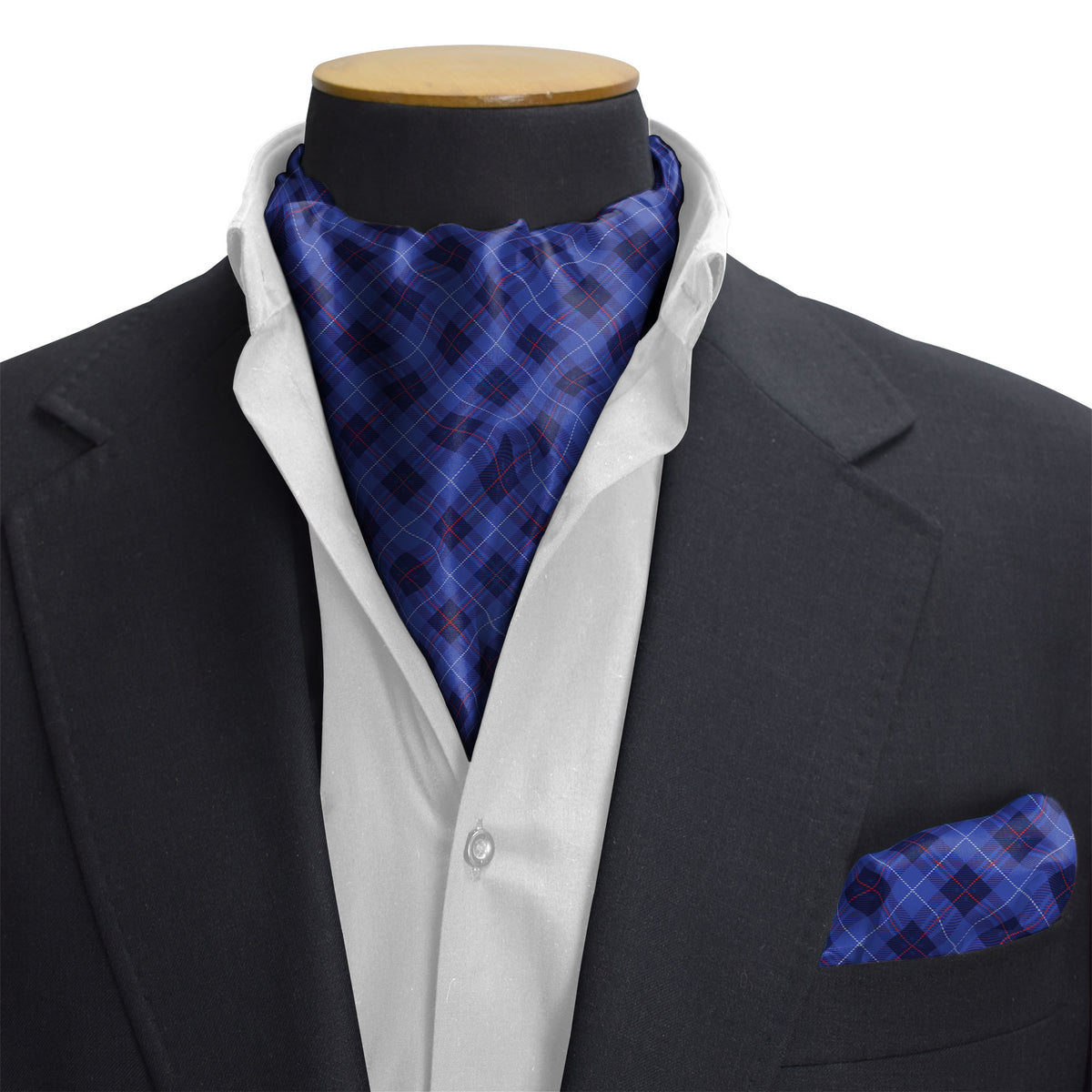 THE BLUE PLAID SILK CRAVAT & POCKET SQUARE SET