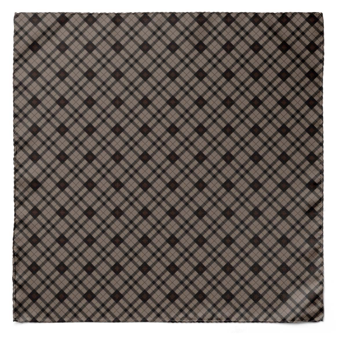 THE UMBER BROWN PLAID SILK SCARF & POCKET SQUARE SET