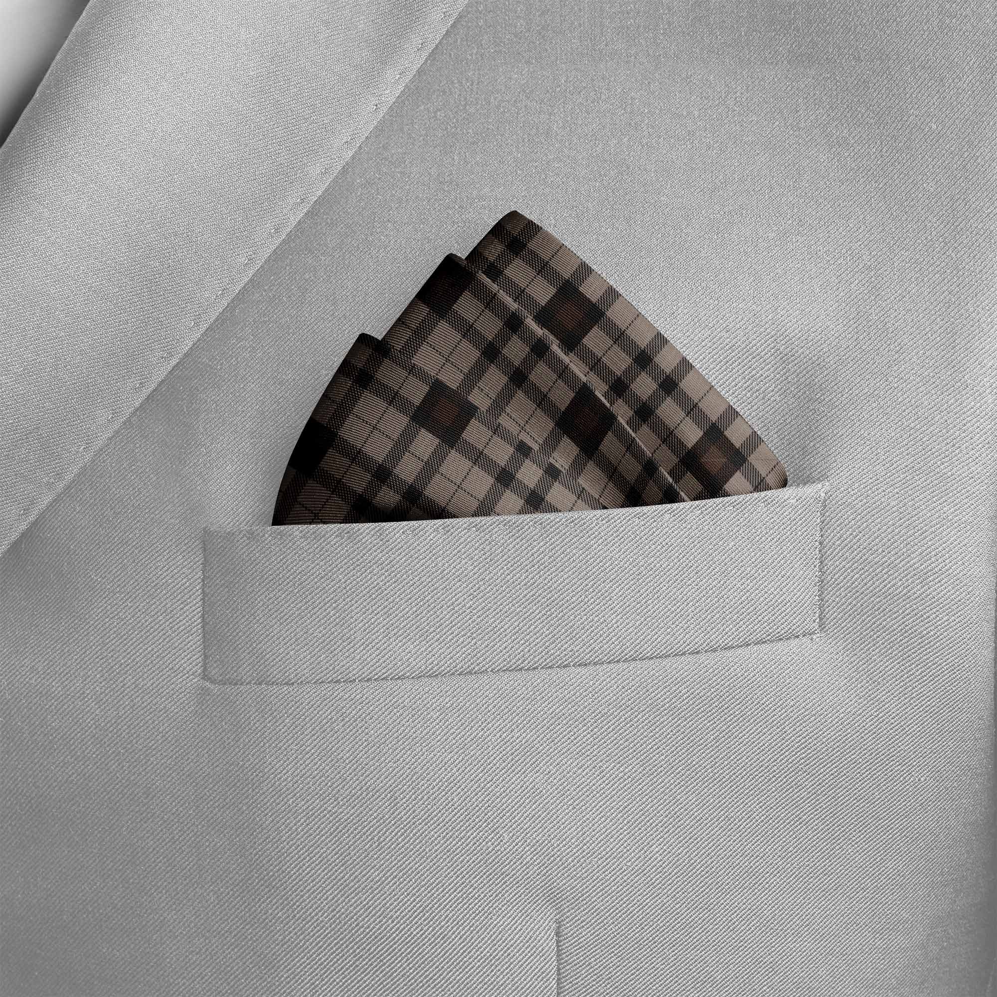 THE UMBER BROWN PLAID SILK POCKET SQUARE