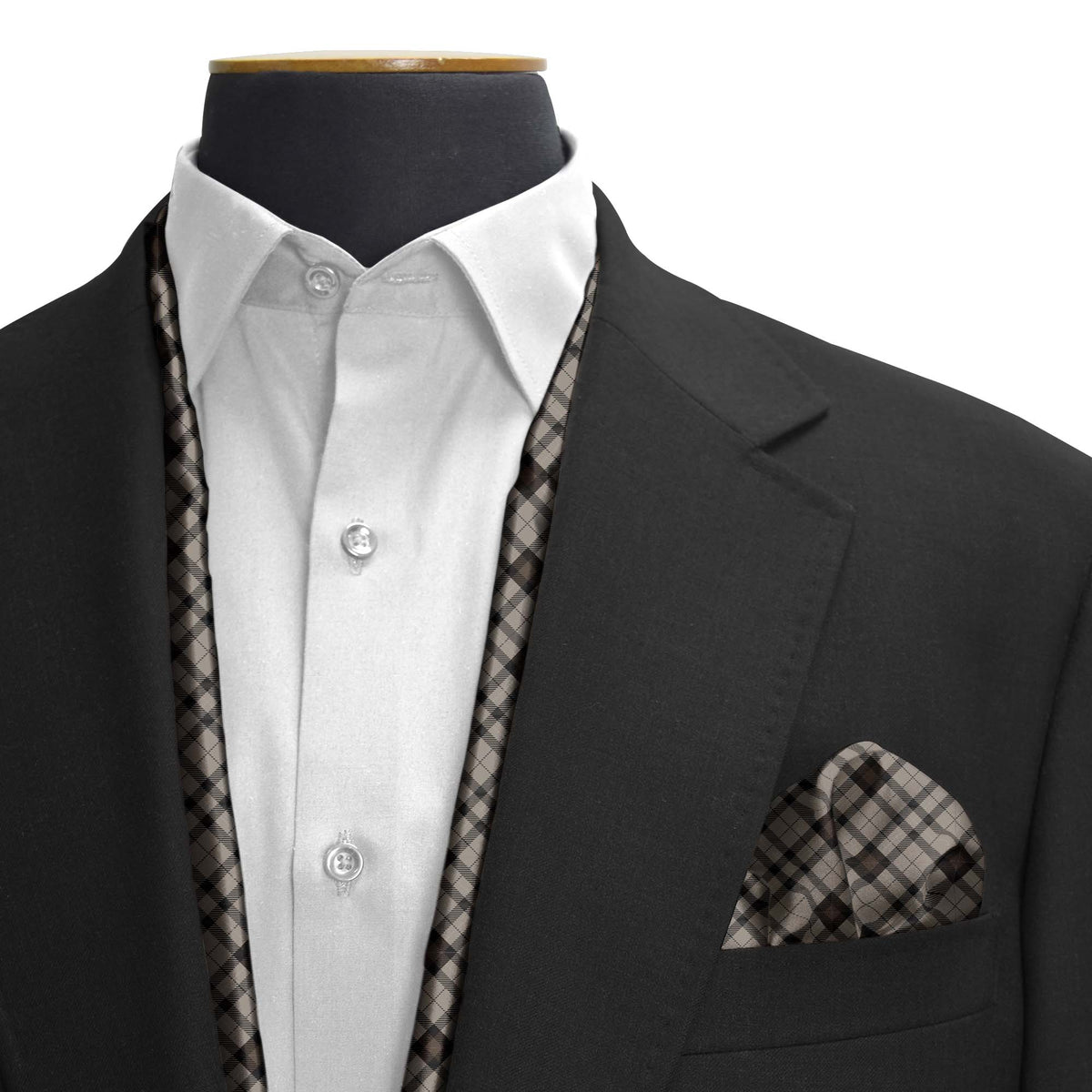 THE UMBER BROWN PLAID SILK SCARF & POCKET SQUARE SET