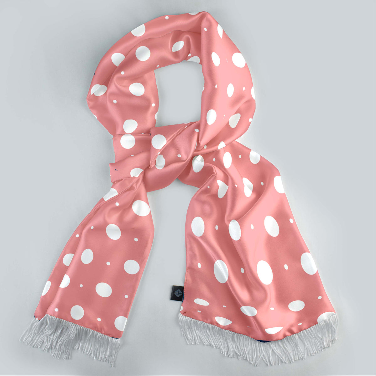 PEACH WITH WHITE POLKA SILK SCARF