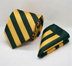 CLASSIC GOLD AND JUNGLE GREEN TIE AND POCKET SQUARE SET