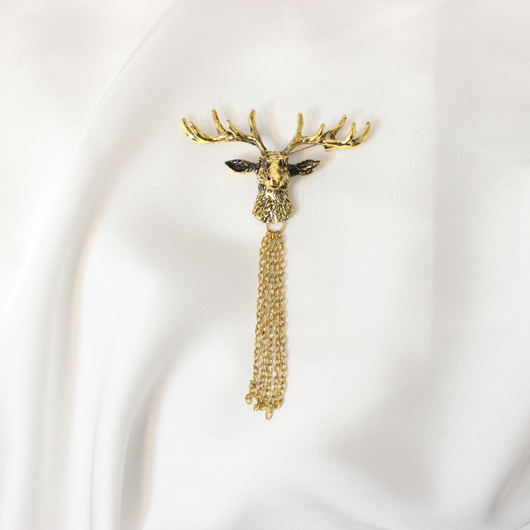 GILDED STAG CHAIN BROOCH