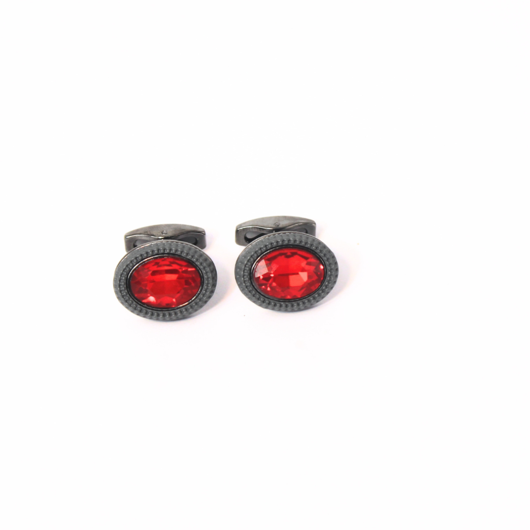RADIANT ROUGE OVAL RED & GREY  CUFFLINKS