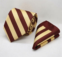 CLASSIC MAROON AND CHAMPAGNE TIE AND POCKET SQUARE SET