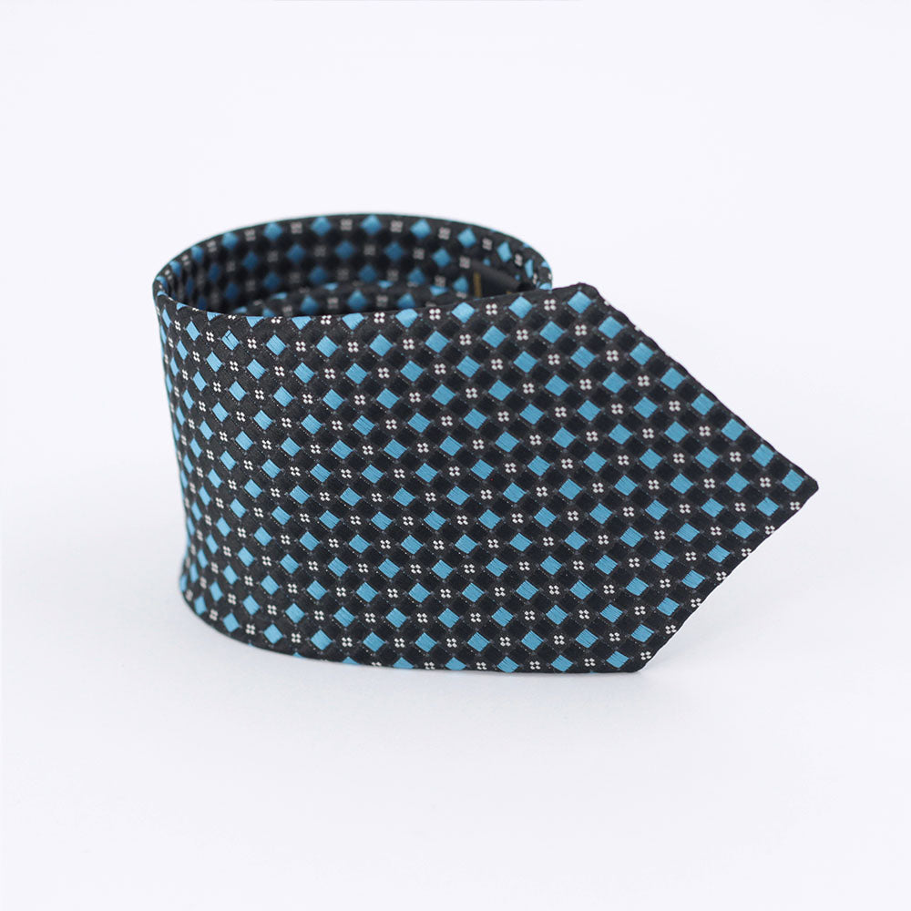 BLUE & BLACK CHECKERED VECTOR TIE AND POCKET SQUARE SET