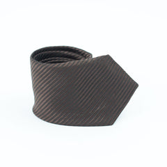 DEEP BROWN STRIPED TIE AND POCKET SQUARE SET