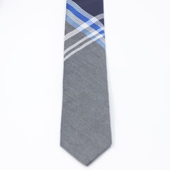 GREY & BLUE PLAID TIE SET
