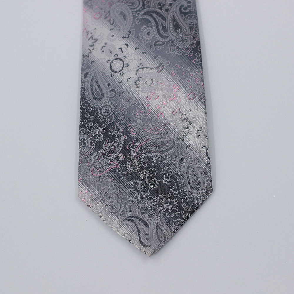 GREY & PINK PAISLEY FESTIVE TIE