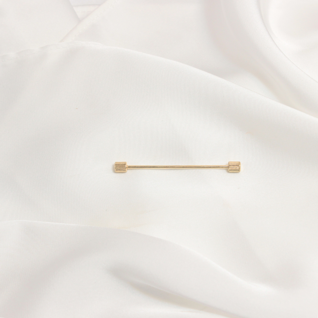 GOLD RIBBED CYLINDERHEAD COLLAR PIN BAR