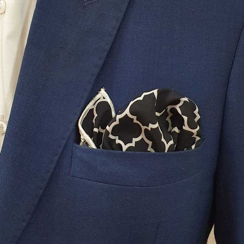 BLACK WHITE TARTAN SILK POCKET SQUARE