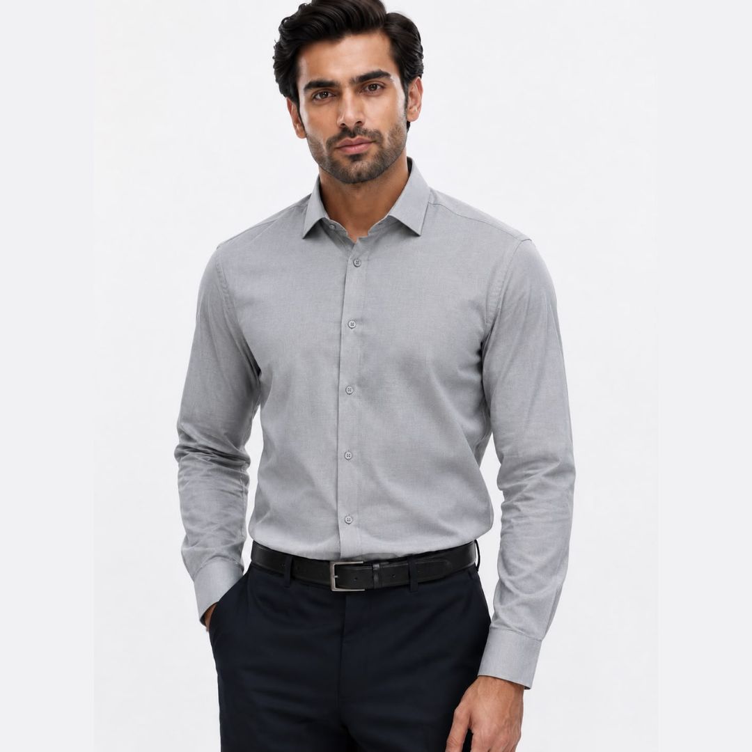 LIGHT GREY REGULAR FIT FORMAL SHIRT