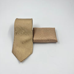 BEIGE GOLD SELF PRINTED TIE & POCKET SQUARE SET