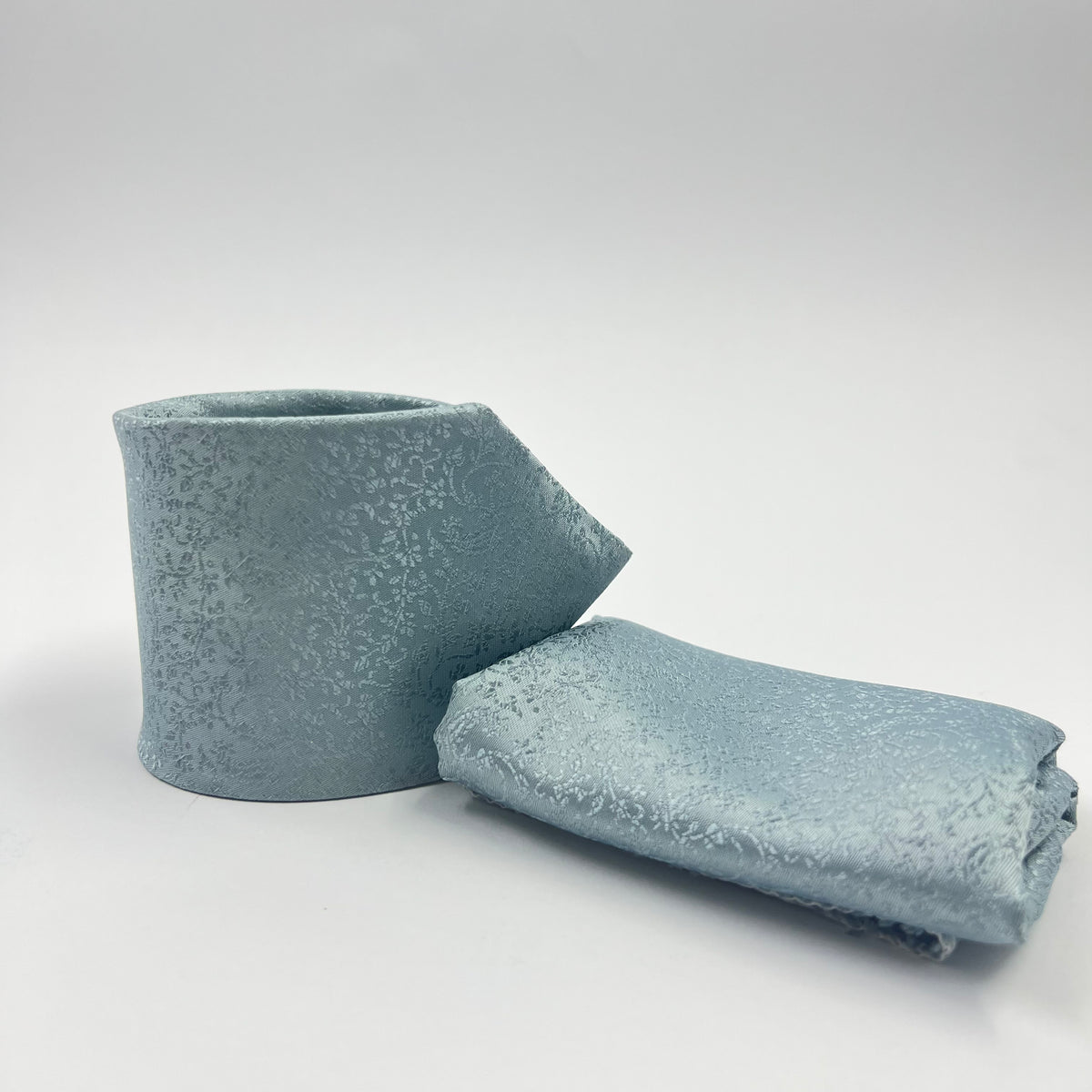STEEL BLUE PRINTED TIE & POCKET SQUARE SET