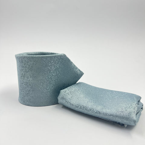 STEEL BLUE PRINTED TIE & POCKET SQUARE SET