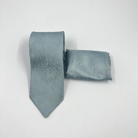 STEEL BLUE PRINTED TIE & POCKET SQUARE SET