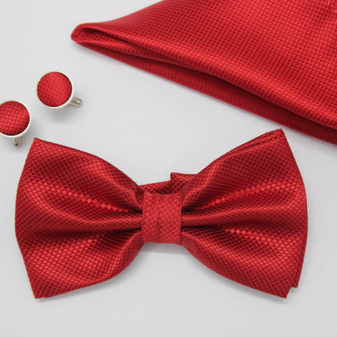 RED TEXTURED BOW TIE SET