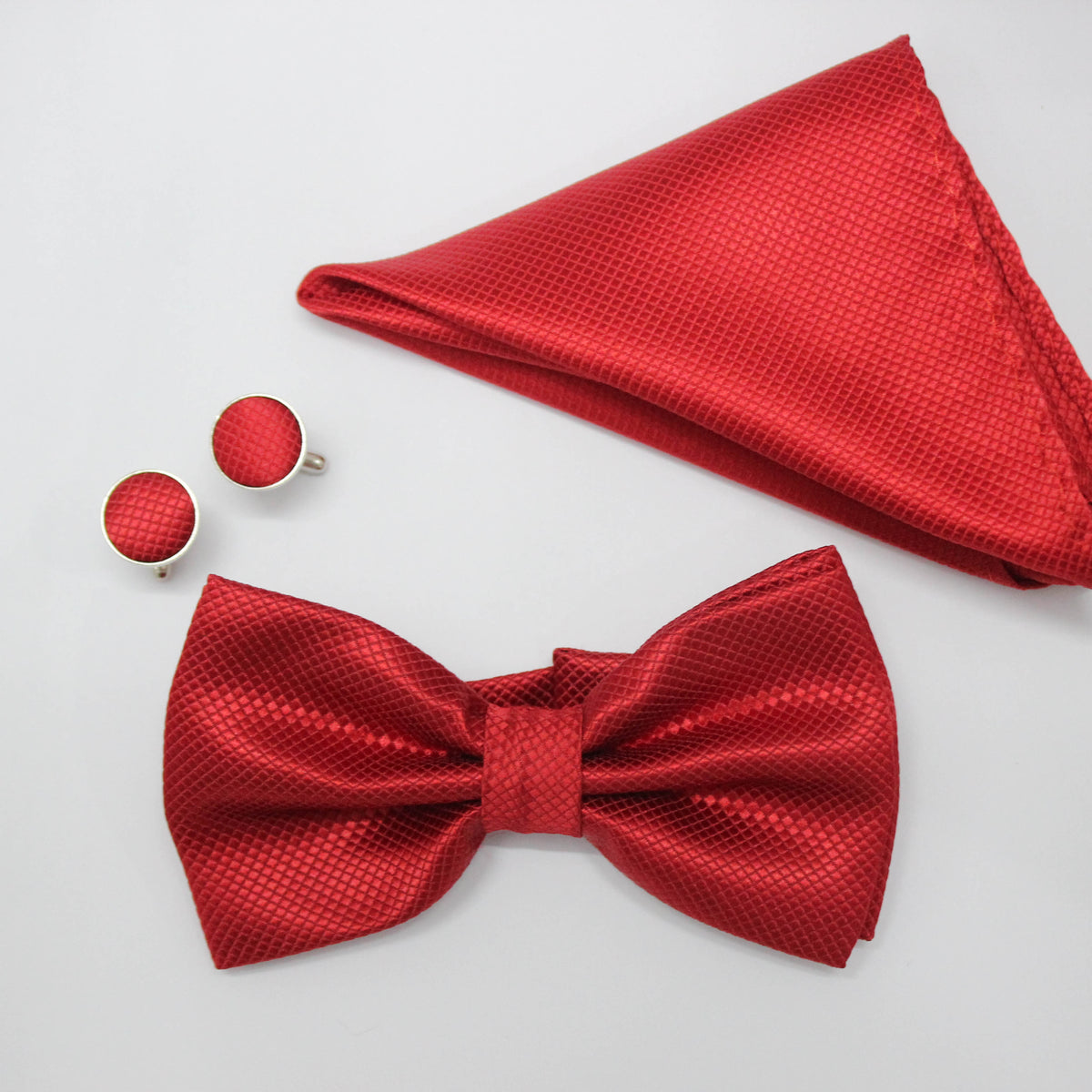 RED TEXTURED BOW TIE SET