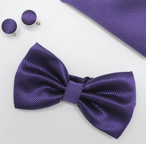 DARK PURPLE TEXTURED BOW TIE SET