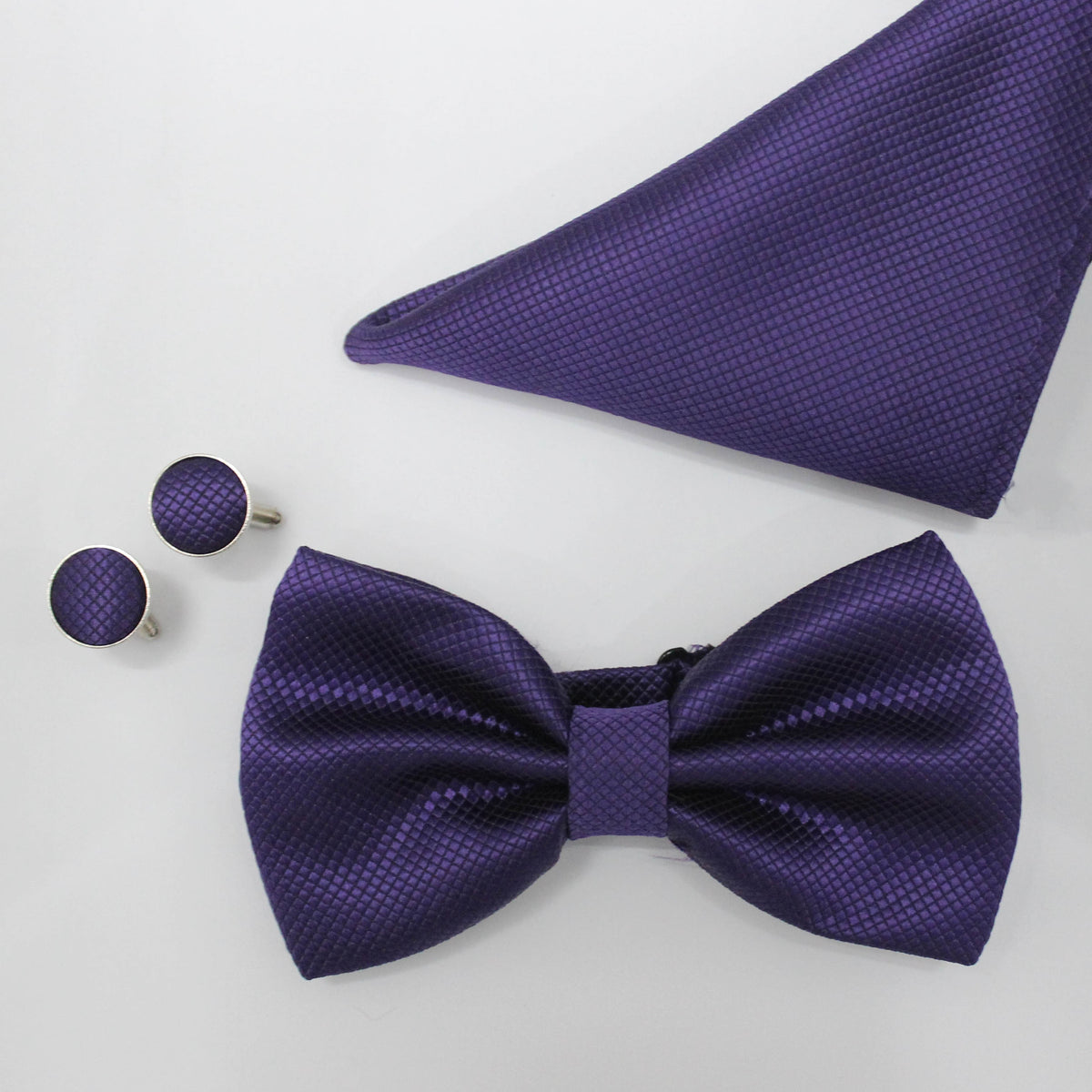 DARK PURPLE TEXTURED BOW TIE SET